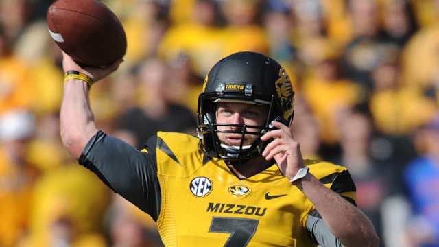 Missouri Tigers quarterback Maty Mauk (7) throws a pass during the second half of the game against the Florida Gators at Faurot Field on Oct. 19, 2013. Missouri won 36-17.
